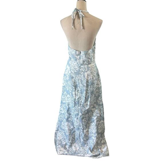 Reformation Linen Elmer Dress Porcelain Blue White Floral Halter Slit Size 8 - Picture 6 of 8